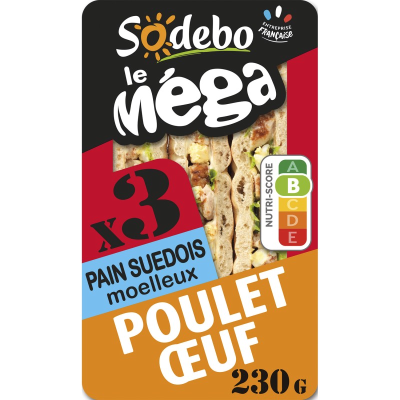 Sandwich mega club suédois poulet oeuf x3 230g
