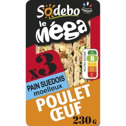 Sandwich mega club suédois poulet oeuf x3 230g