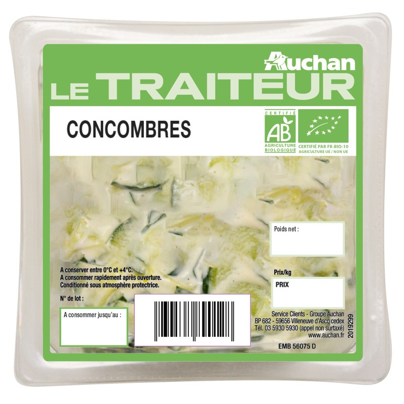 Le Traiteur Bio Concombres à la Crème 200g