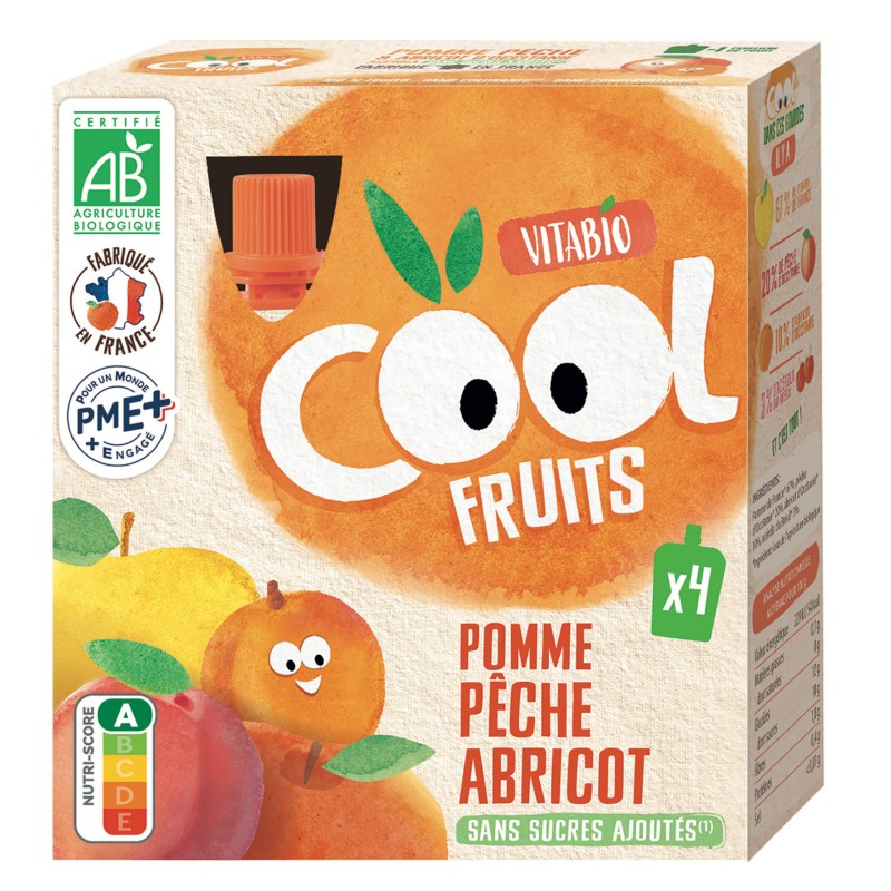 Cool Fruits Bio Gourde Compote Pêche Abricot 4x90g