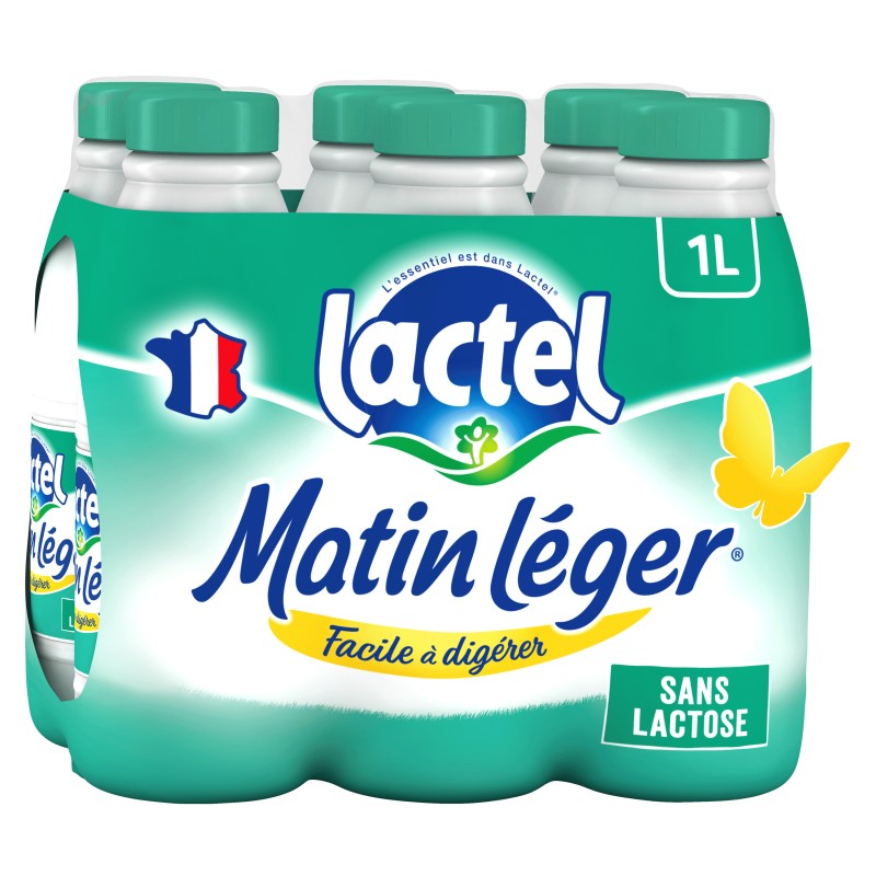 Lait uht matin léger ecrémé sans lactose 6x1l  0% MG