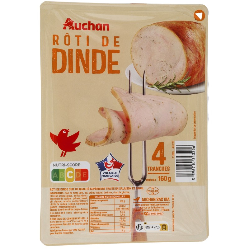 Rôti de dinde cuit x4 160g