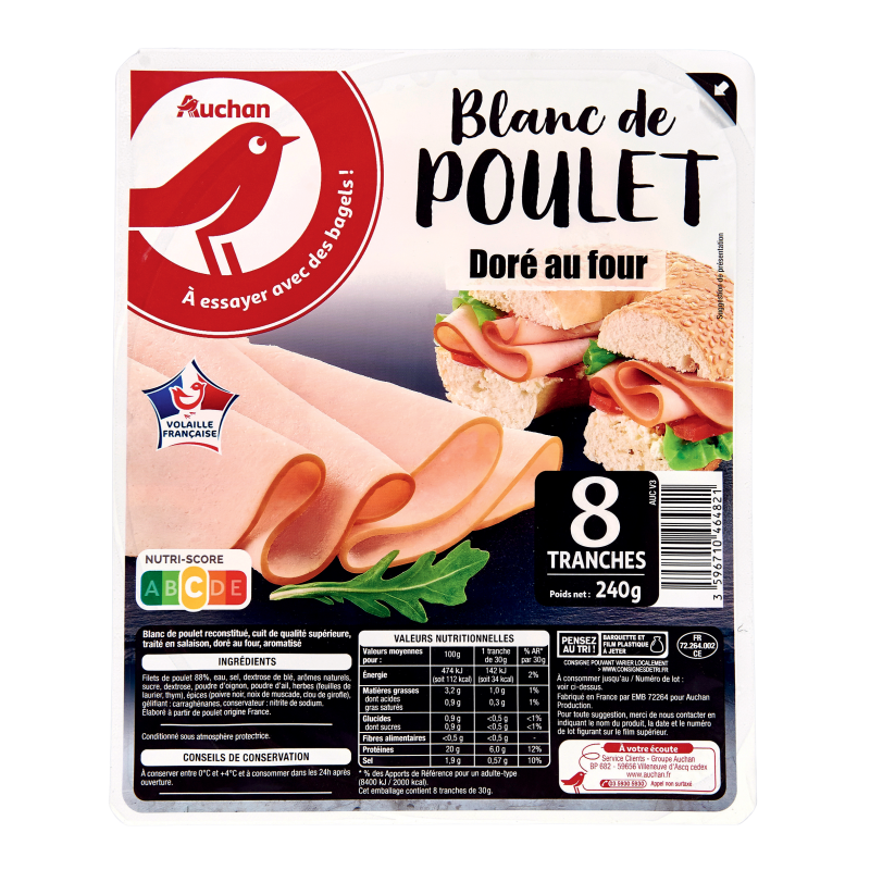 Blanc de poulet doré au four x8 240g