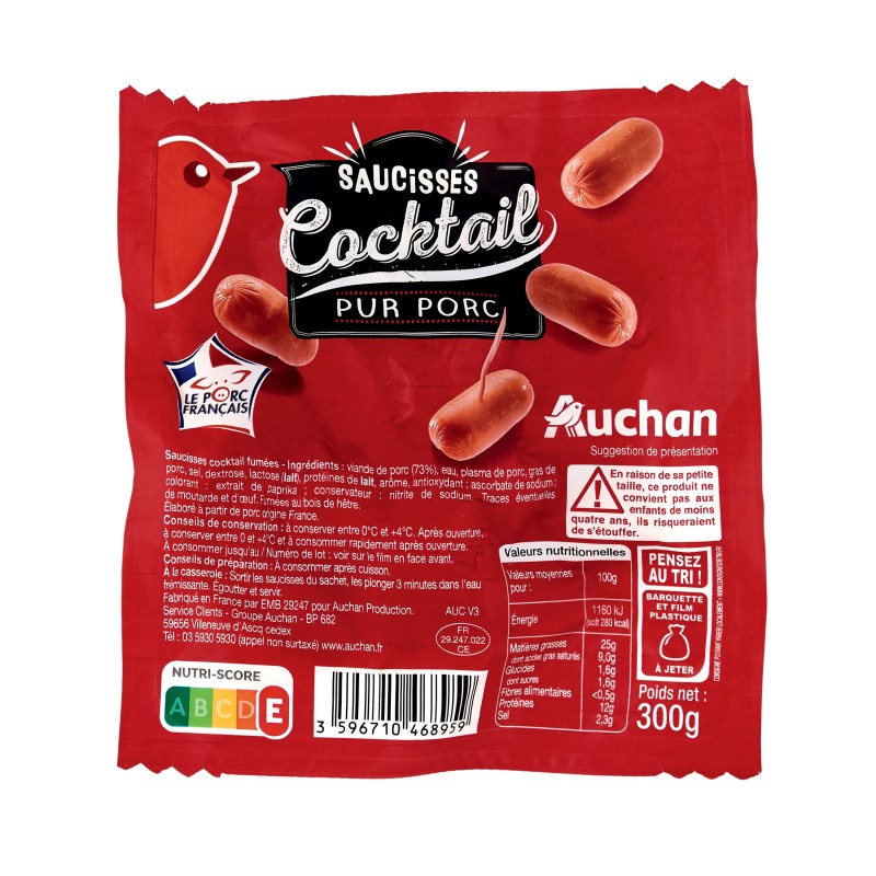 Saucisses cocktail pur porc 300g
