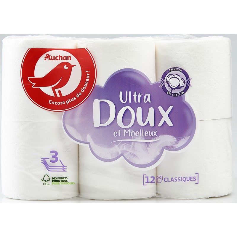 Papier toilette ultra doux et moelleux 3 plis 12 rouleaux