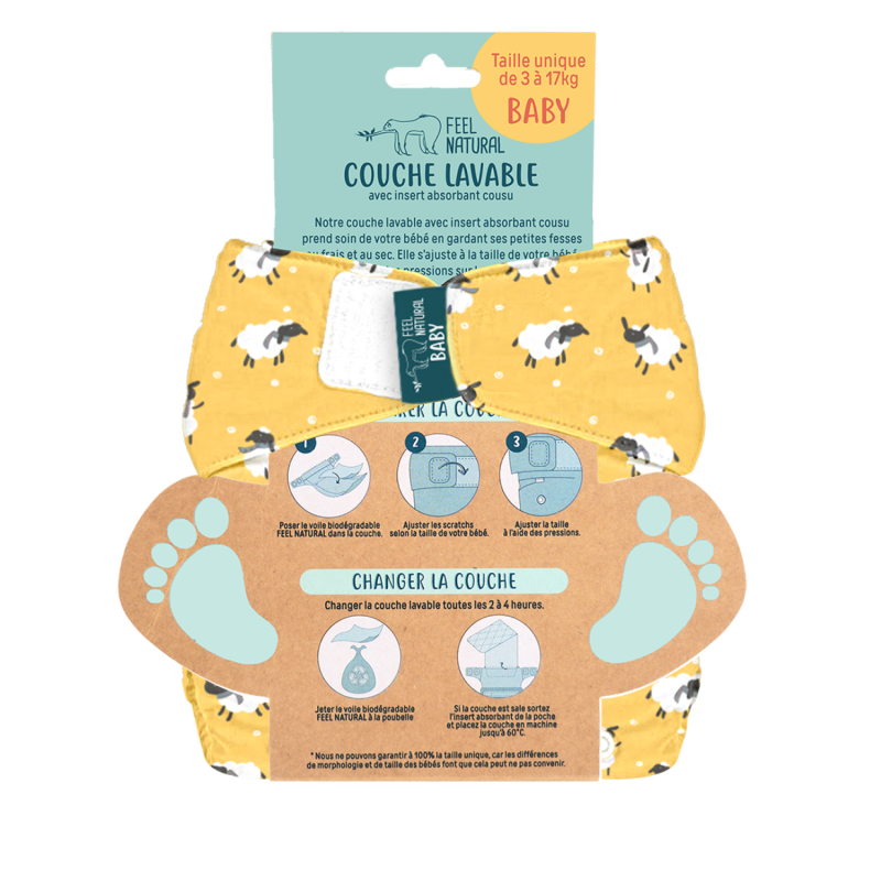 Couche lavable et réutilisable taille unique 3 à 17kg