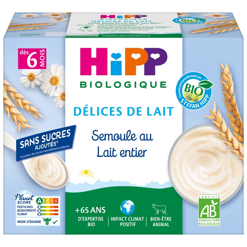 Bio Semoule au lait entier dès 6 mois 4x100g