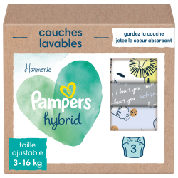Couche lavable harmonie taille ajustable 3-16kg x3