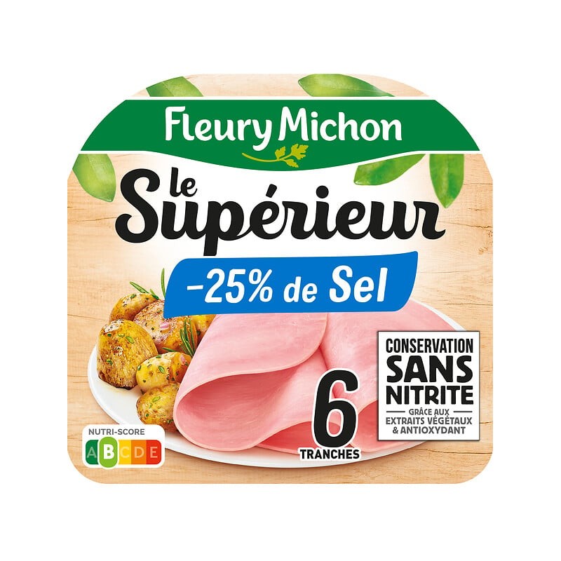 Jambon le supérieur réduit en sel sans nitrite x6 210g
