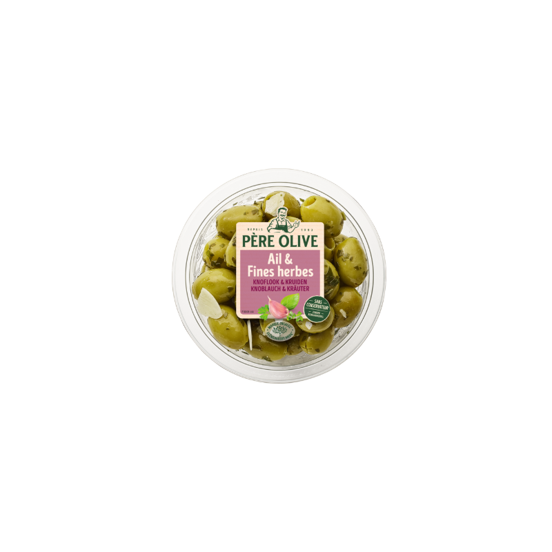 Olives vertes à l'ail et fines herbes dénoyautées 150g