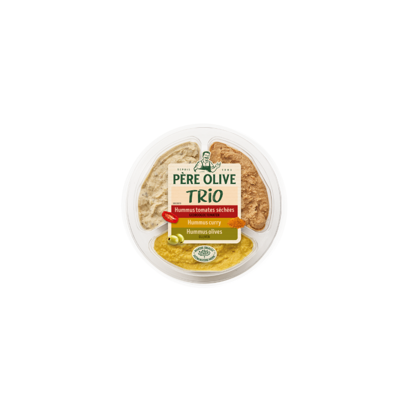 Trio houmous tomates olives curry 210g