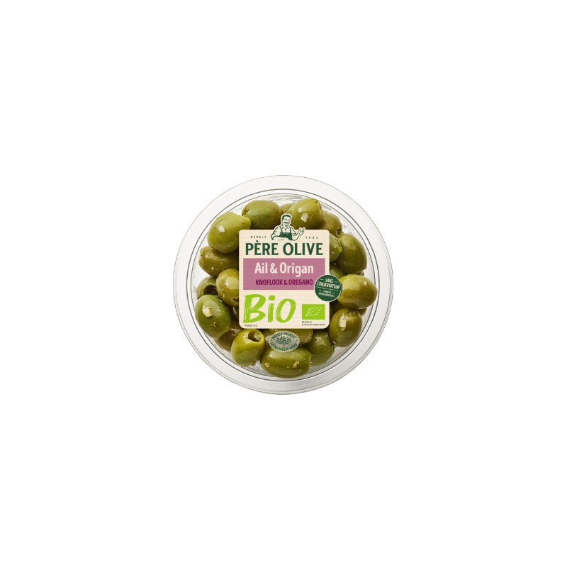 Olives Vertes à l'Ail et origan bio 150g