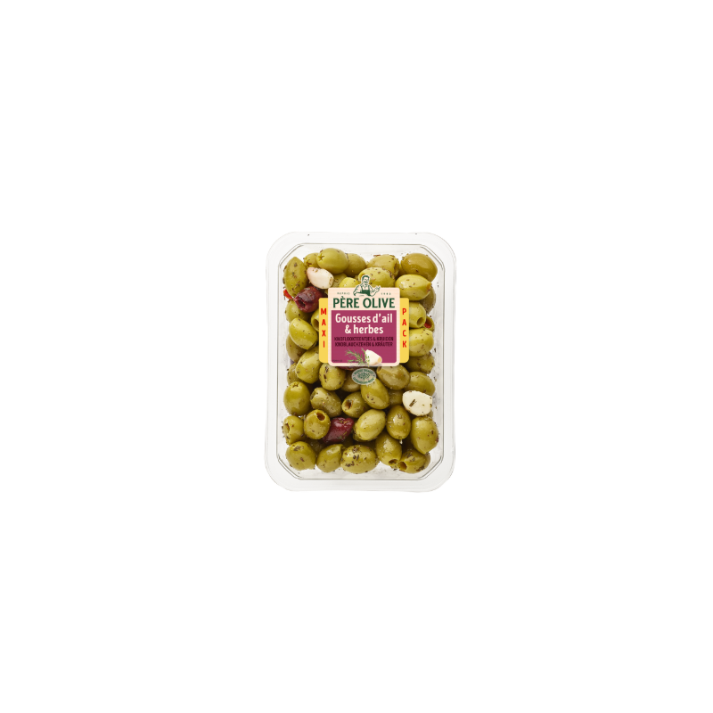 Olives mix Gousses d'ail et herbes 400g