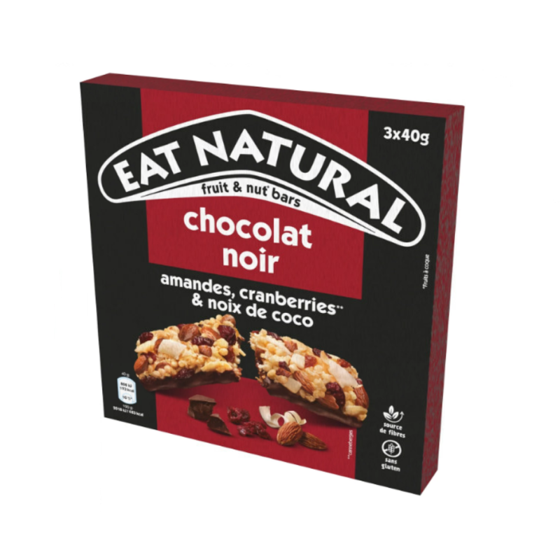 Barre cranberries amandes noix de coco et chocolat noir sans gluten 3x40g