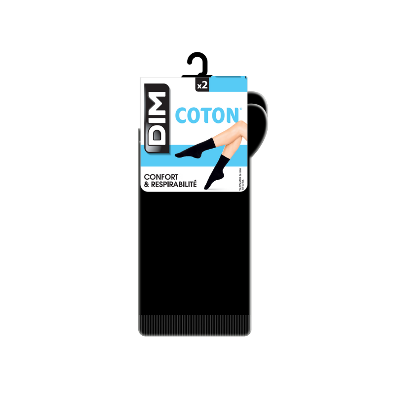 Mi-Chaussette Coton Noir T39/42 x2