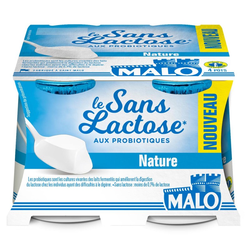 Yaourt nature aux probiotiques sans lactose 4x125g