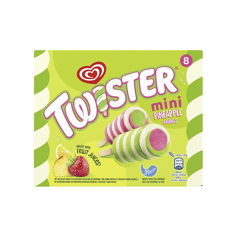 Glace mini twister à l'eau ananas fraise citron x8 312g