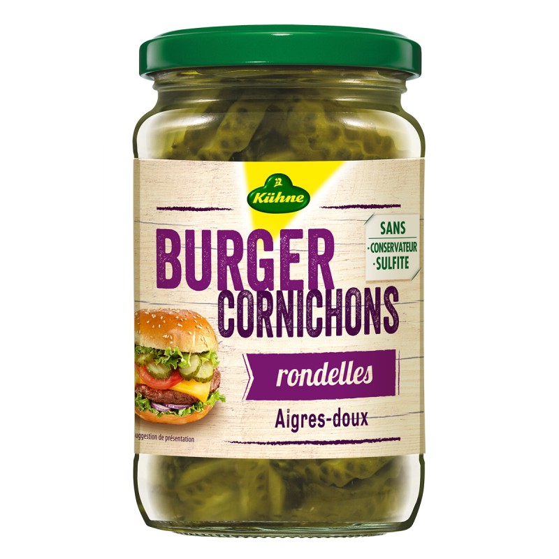 Cornichons aigres doux en rondelles pour burger 185g