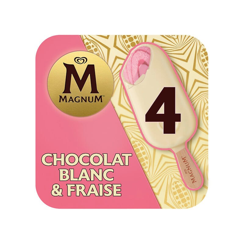 Bâtonnet glacé chocolat blanc fraise x4 324g