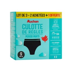 Culotte de règles flux abondant taille S 36-38 noir x3