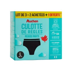 Culotte de règles flux abondant taille L 40/42 noir x3