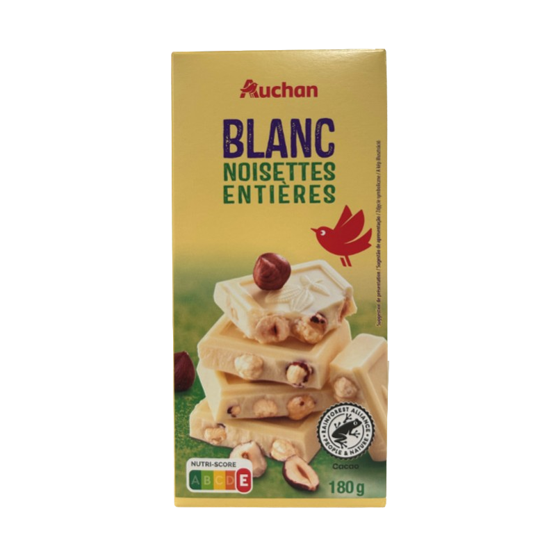 Tablette de chocolat blanc noisettes entières torréfiées 180g