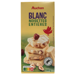 Tablette de chocolat blanc noisettes entières torréfiées 180g