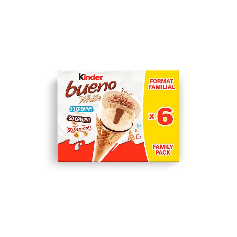 Cônes glacés bueno white aux noisettes et chocolat blanc x6 372g