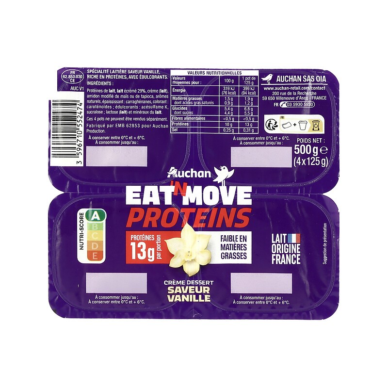 Crème dessert protéines 13g saveur vanille 4x125g