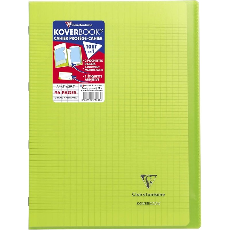 Cahier koverbook grands carreaux 21x29.7cm 96 pages vert