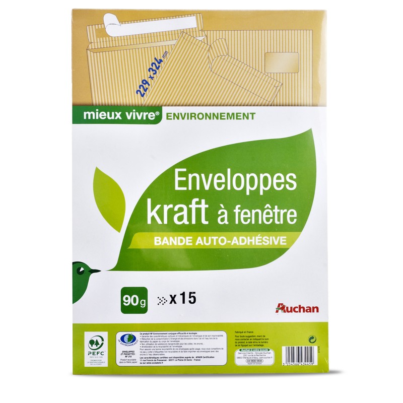 Mieux Vivre Enveloppe Kraft à Fenêtre x15