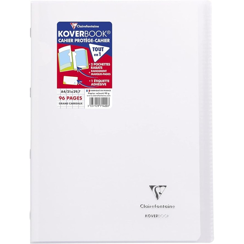Cahier koverbook grands carreaux 21x29.7cm 96 pages blanc