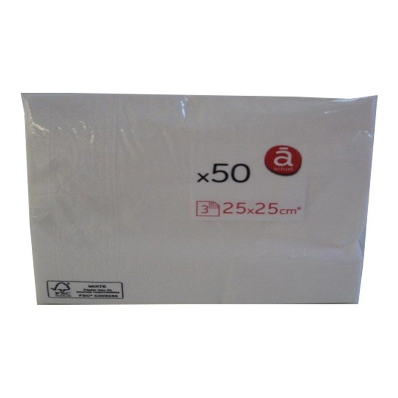 Serviettes en Papier Blanc 25x25cm 3 Plis x50