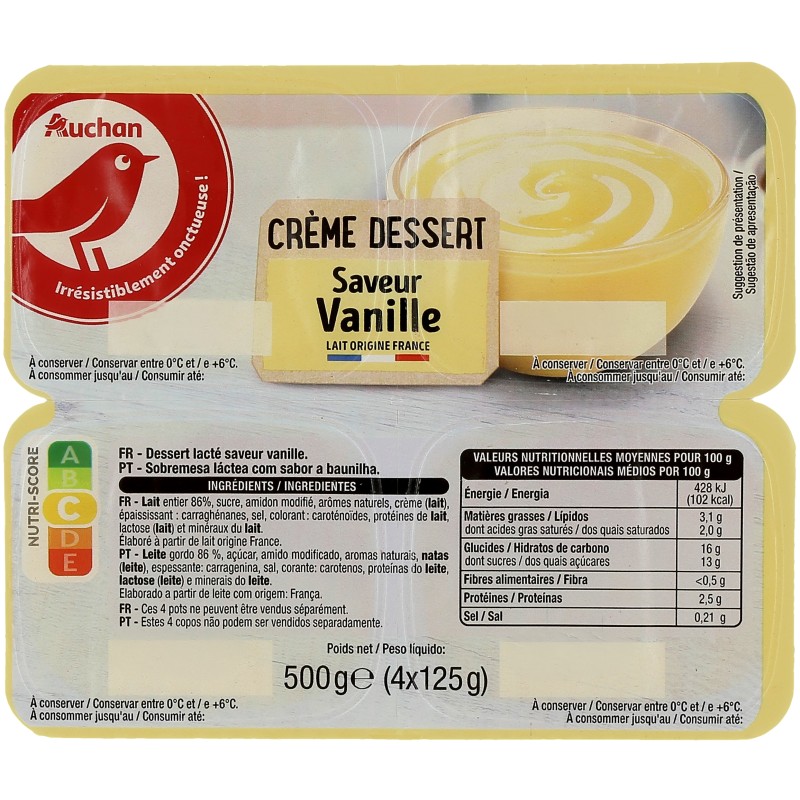 Crème dessert saveur vanille 4x125g