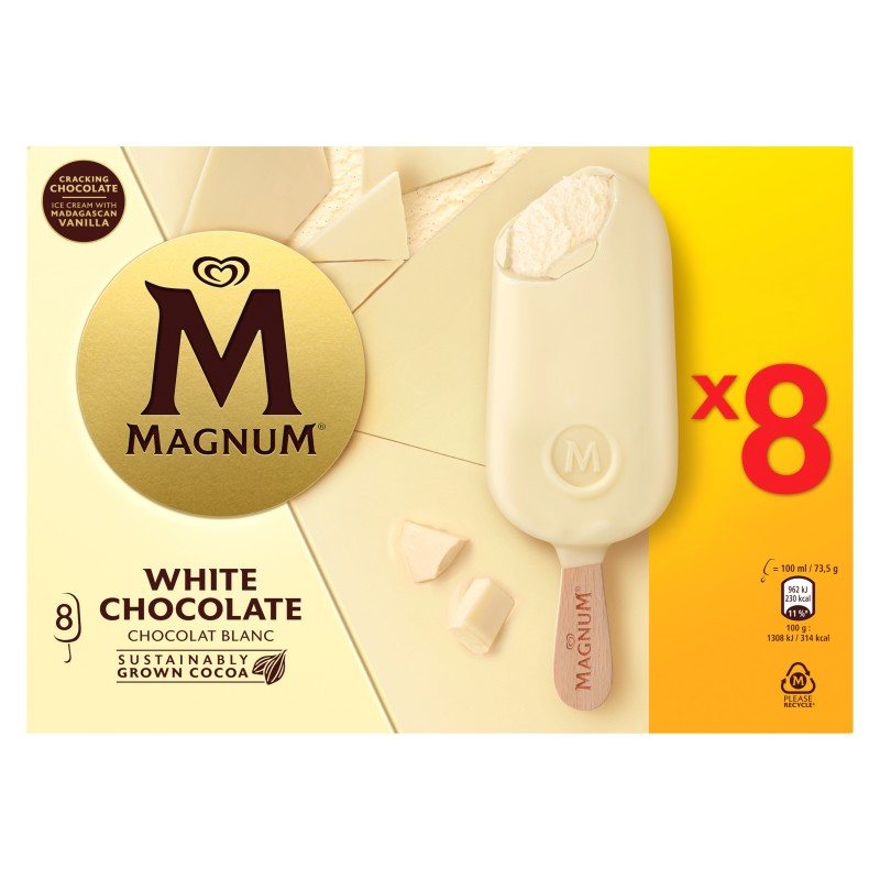 Glace Bâtonnets Chocolat Blanc x8 588g