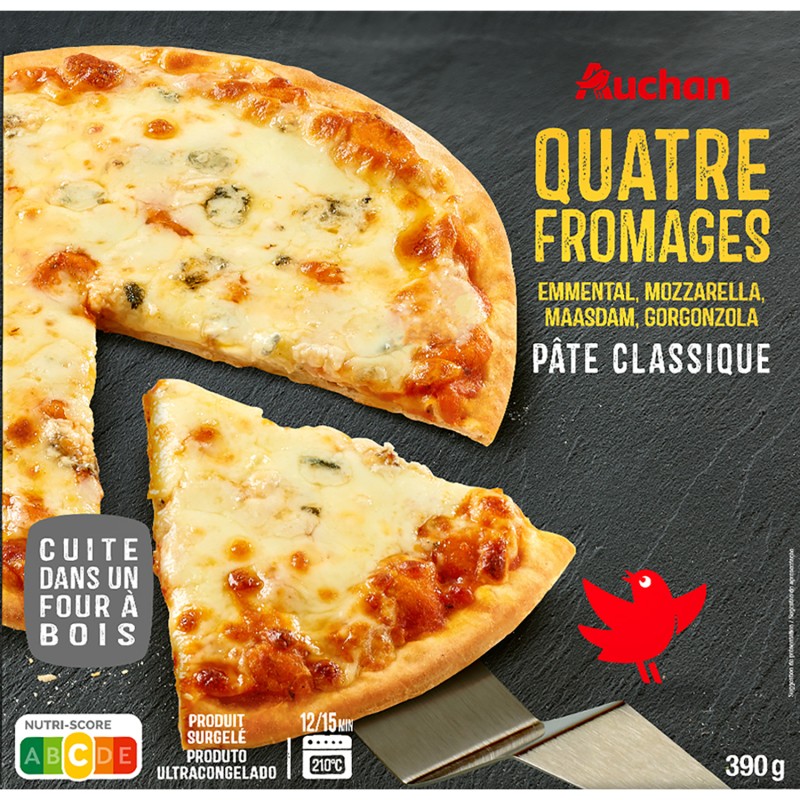 Pizza 4 fromages cuite au four a bois 390g