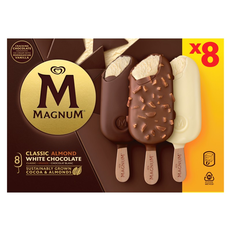 Glace Bâtonnet Classic, Amande et Chocolat Blanc x8 572g