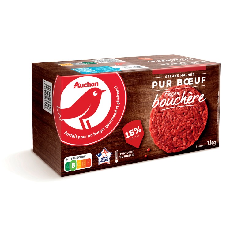 Steaks hachés pur boeuf façon bouchère 15%MG x8 1kg