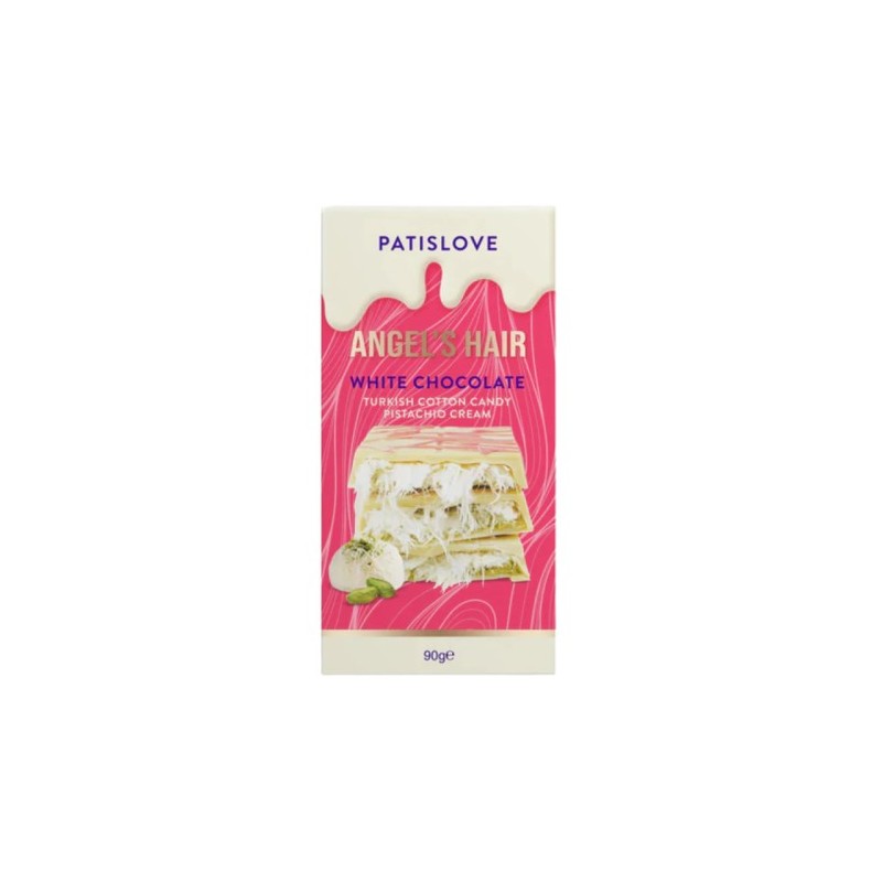 Tablette de chocolat blanc barbe à papa vanille et pistache 90g