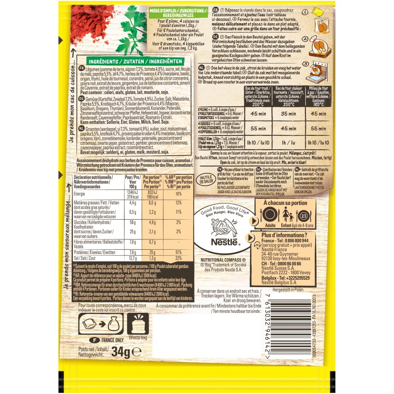 Les Papillotes de Poulet Herbes de Provence 34g