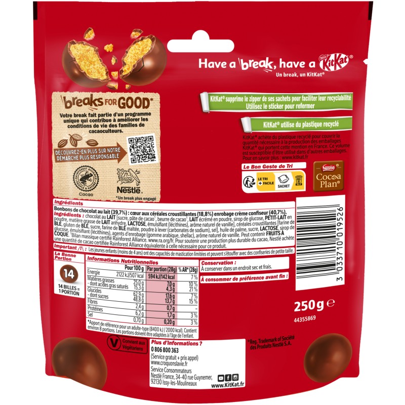 Ball chocolat au lait coeur céréales 250g