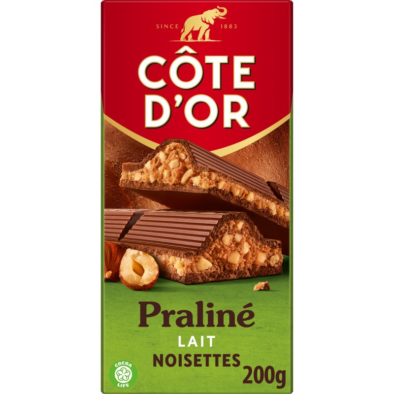 Tablette de chocolat au lait fourré praliné double noisettes 200g
