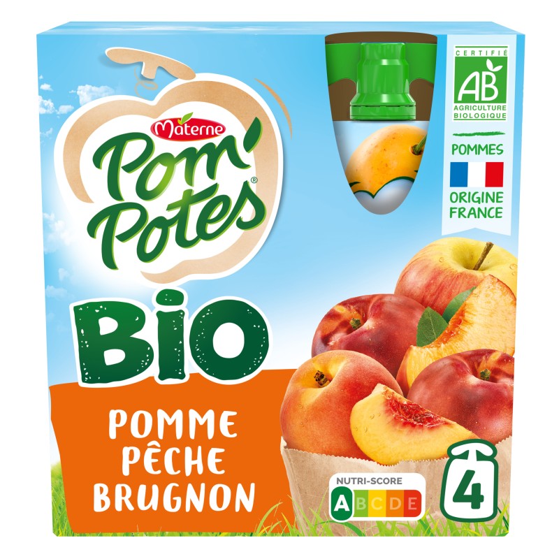 Bio Pom'Potes Compote Pomme Pêche & Brugnon 4x90g