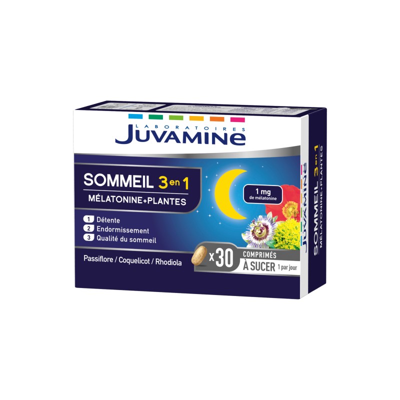 Comprimés Sommeil 3 en 1 Mélatonine + Plantes 30x 23g