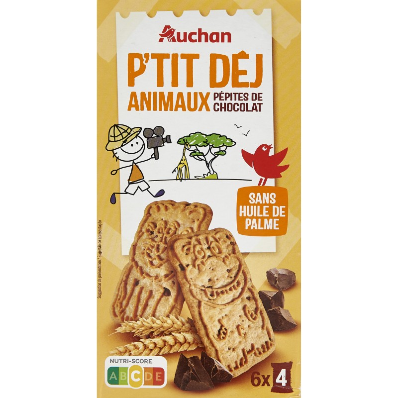 Biscuits p'tit Dej Animaux aux Pépites de Chocolat 300g 6x4