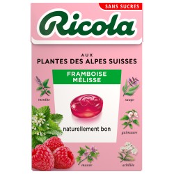 Bonbons suisses aux plantes saveur framboise mélisse sans sucre 50g