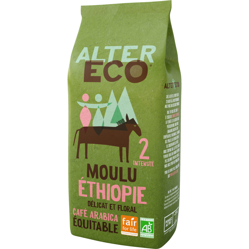 Café Moulu Bio et équitable d'Ethiopie pur Arabica Intensité 2 260g