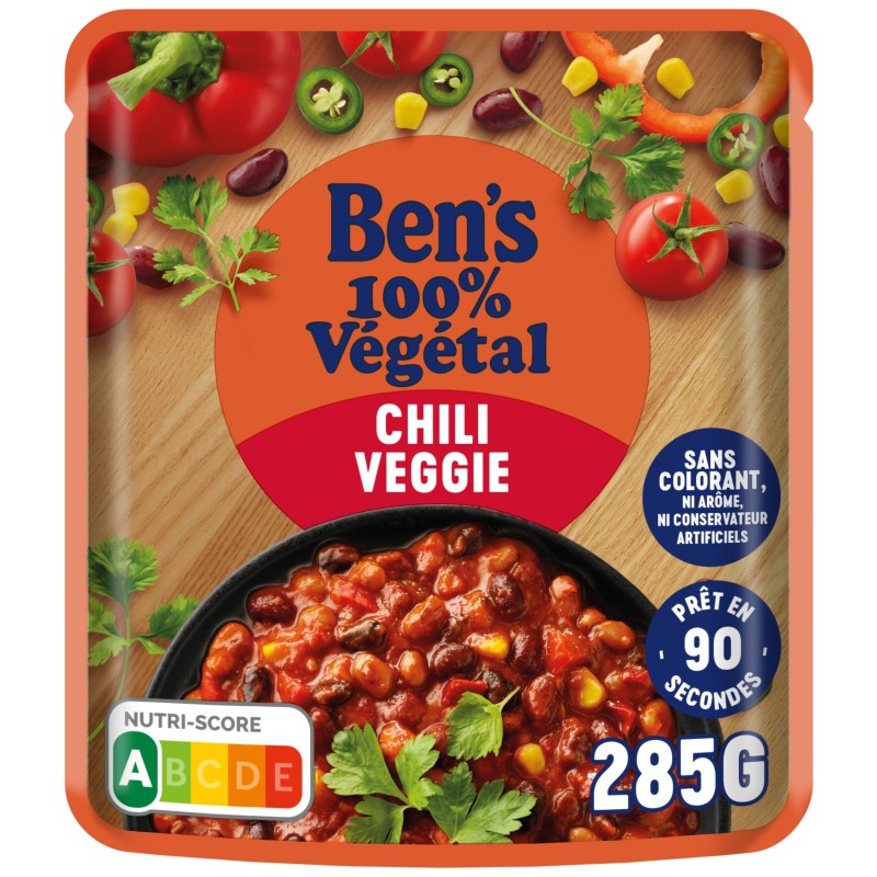 Chili veggie aux 3 haricots maïs doux et poivrons rouge pur végétal 285g