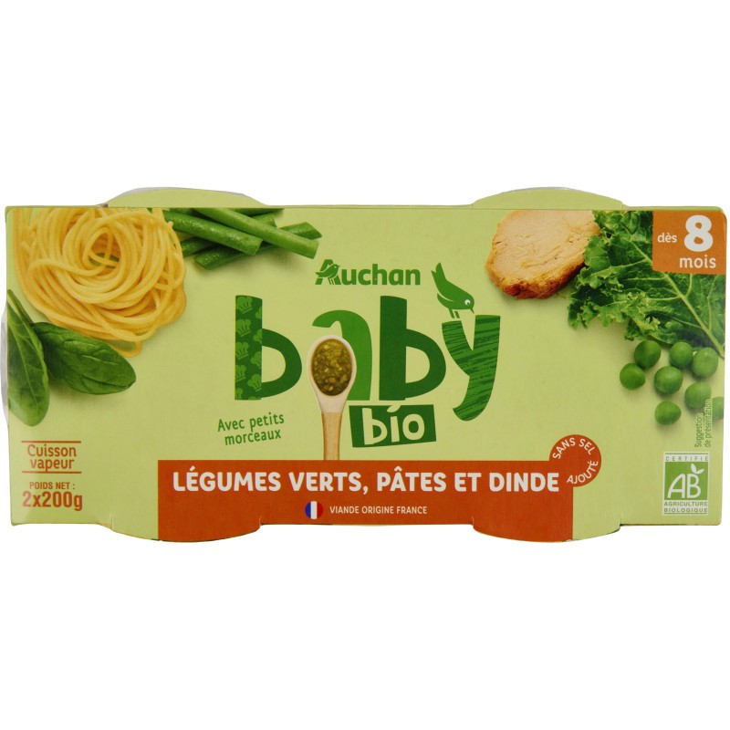 Légumes verts pâtes dinde dès 8 mois 2x200g