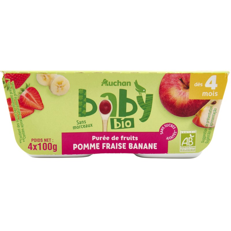 Dessert pomme fraise banane dès 4 mois 4x100g